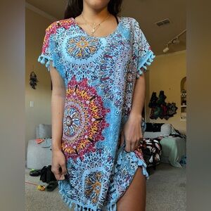 Yincra - Multicolored mandala patterned lightweight dress w/frills